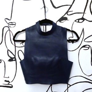 Navy Alexander Wang Cropped Leather Halter